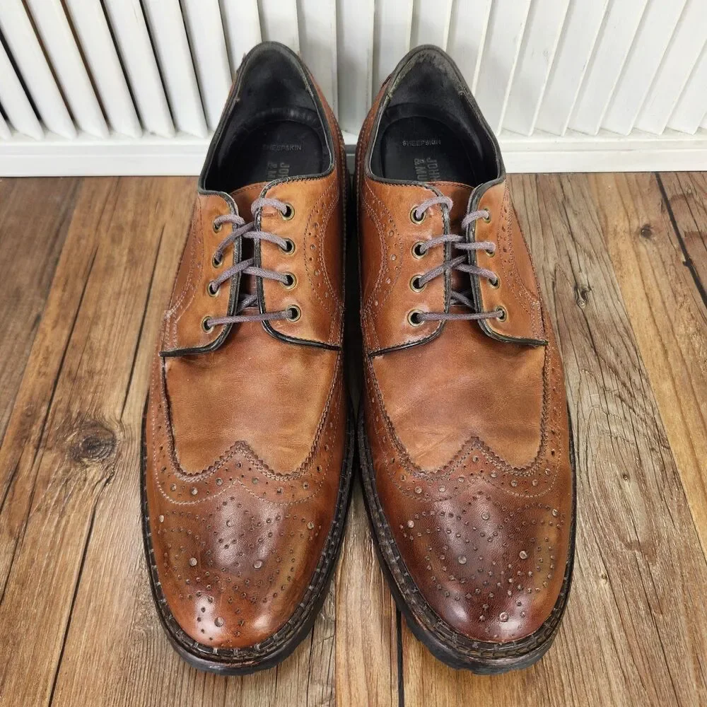 Johnston & Murphy Jennings Wingtip Derby Shoes Mens 11 M Brown Sheepskin Leather